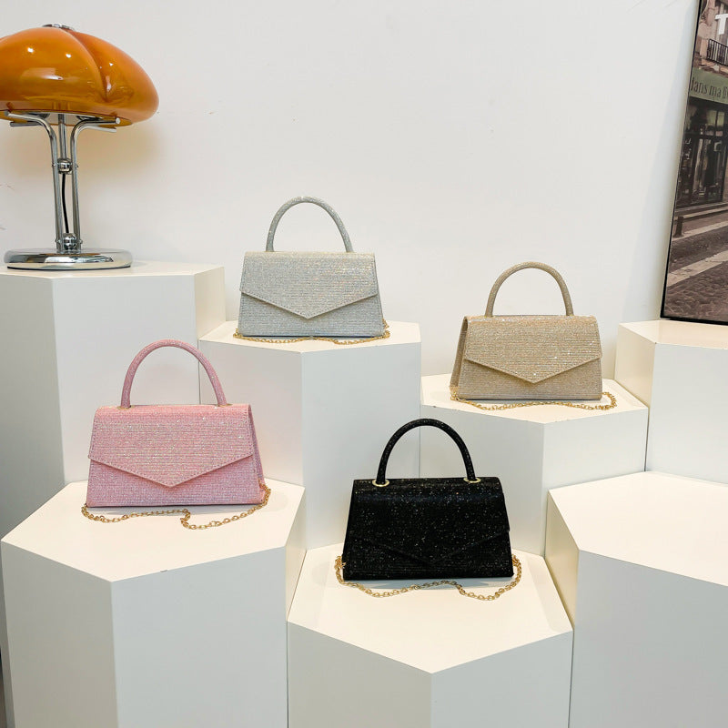 Elegant Small Ladies Bag with Glitter Pattern & Metal Strap - Fesara