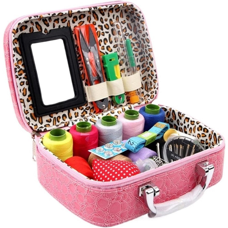 Compact Travel Sewing Kit in PU Leather Box
