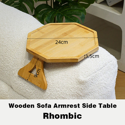 Rustic Wood Side Table for Sofa Armrest