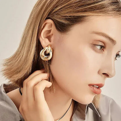 Round Woven Geometric Circle Earrings