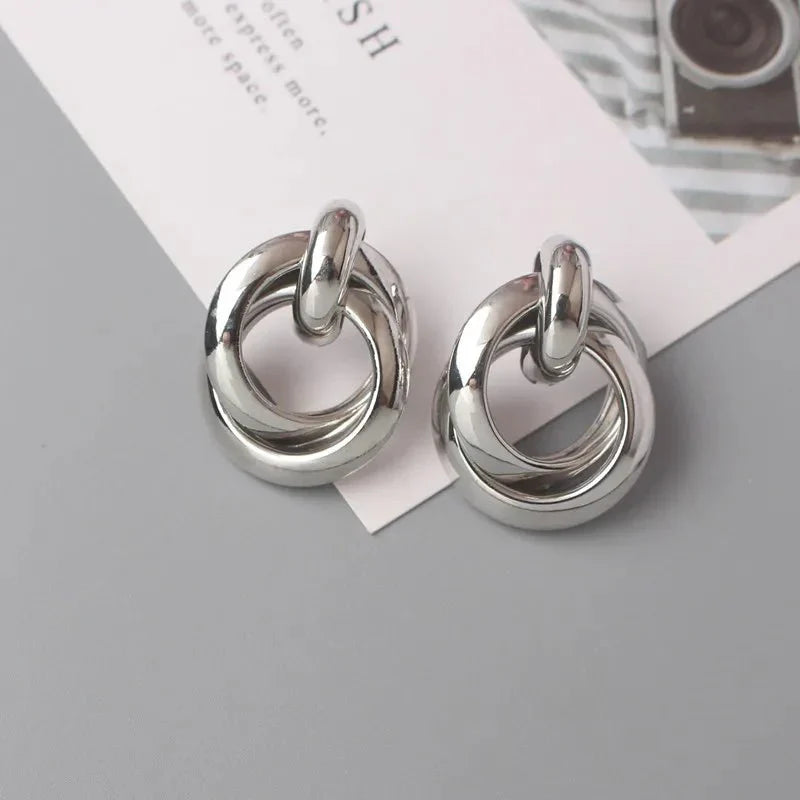 Round Woven Geometric Circle Earrings