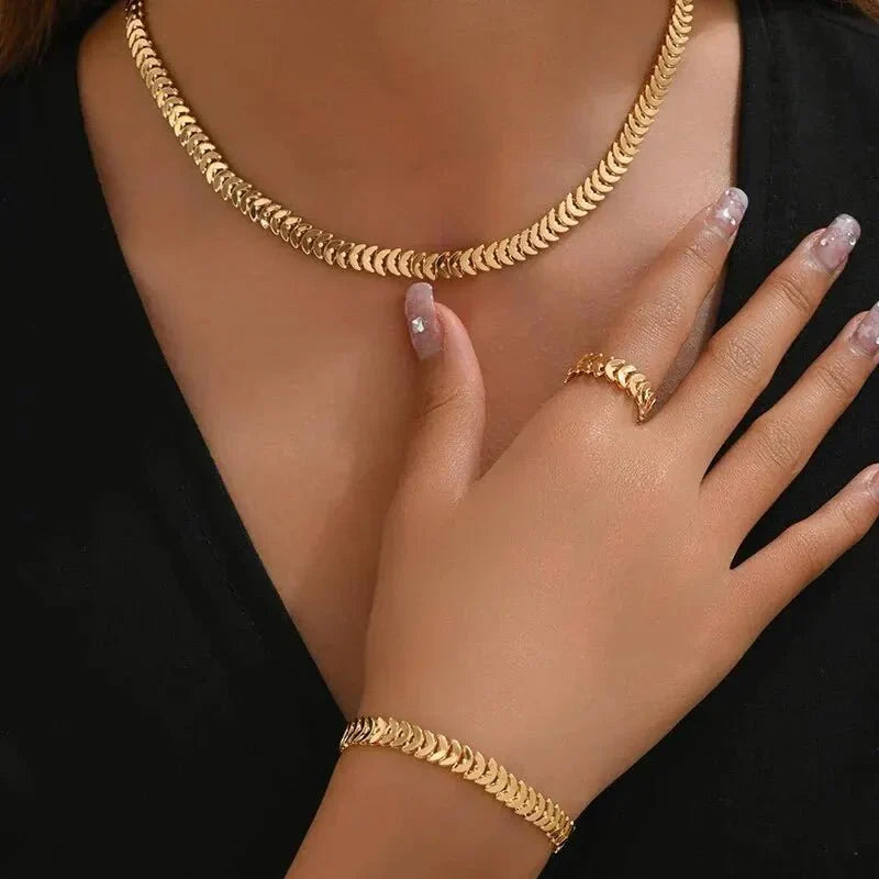 Elegant Ocean Jewelry Set with Necklace, Bracelet, and Ring - Fesara