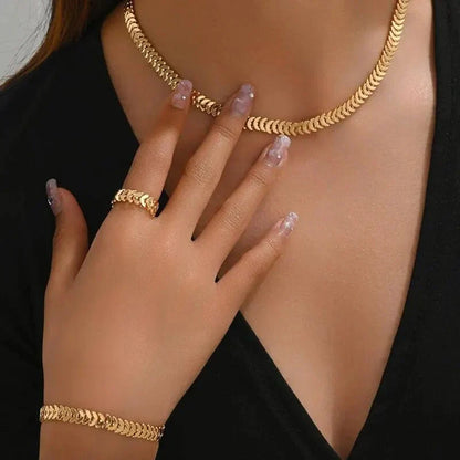 Elegant Ocean Jewelry Set with Necklace, Bracelet, and Ring