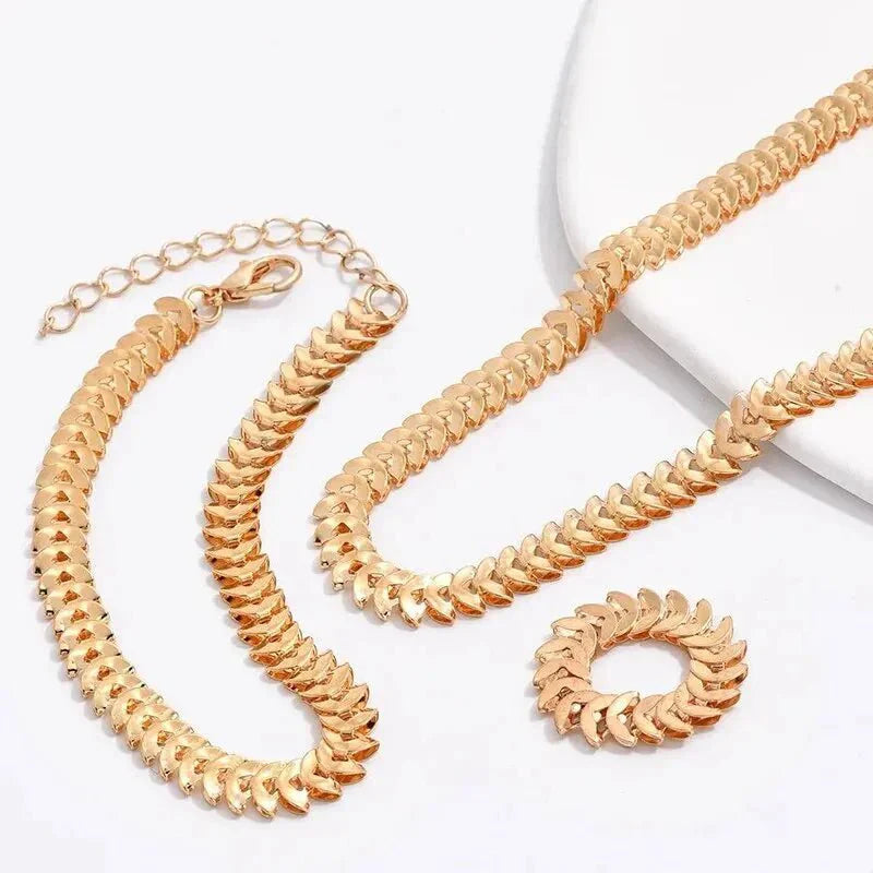 Elegant Ocean Jewelry Set with Necklace, Bracelet, and Ring