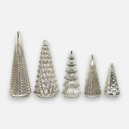 Fesara | Traditional LED Pine Set – 5-piece Silver Holiday Decor with Soft Lighting