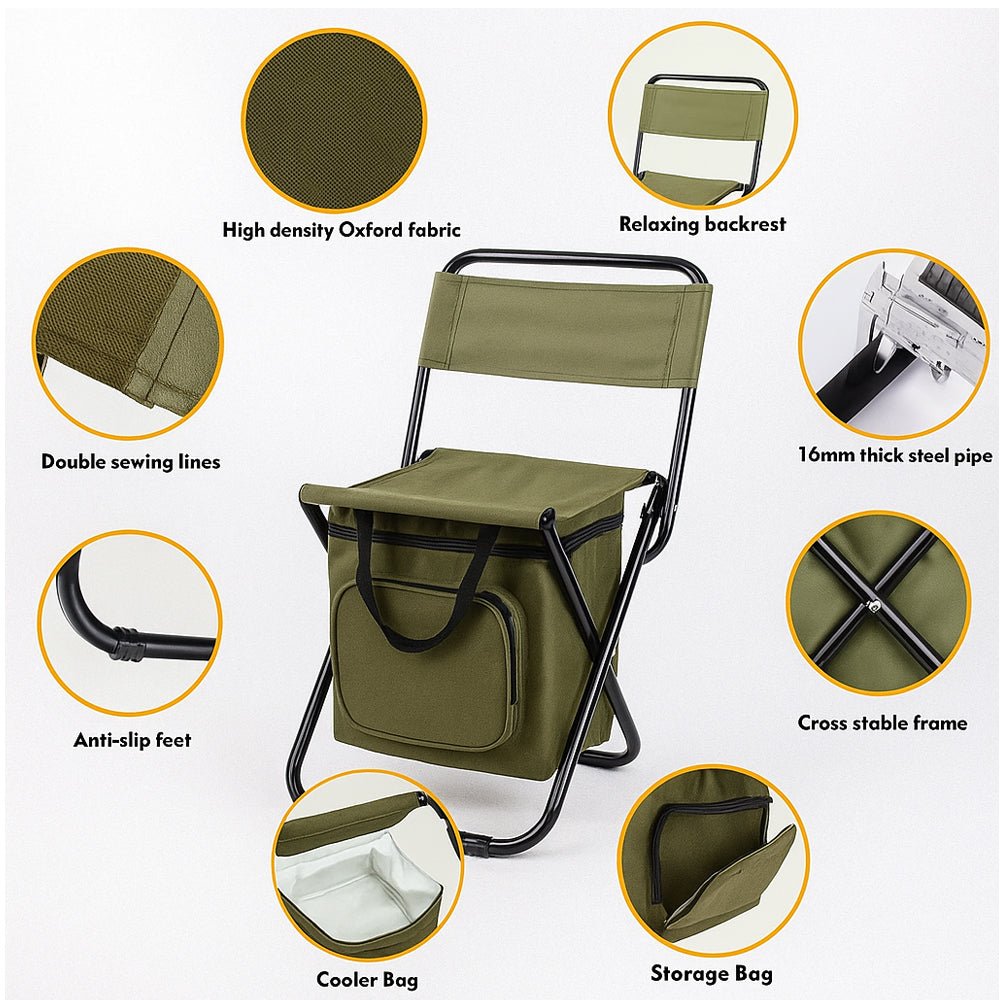 Portable Folding Camp Chair with Cooler & Storage Compartment