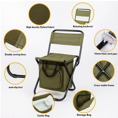 Portable Folding Camp Chair with Cooler & Storage Compartment