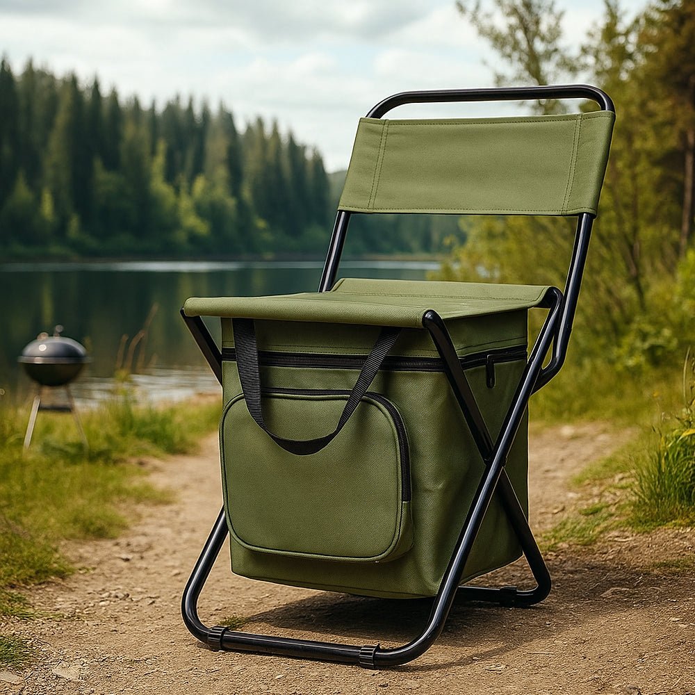 Portable Folding Camp Chair with Cooler & Storage Compartment