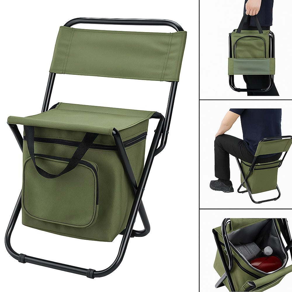 Portable Folding Camp Chair with Cooler & Storage Compartment