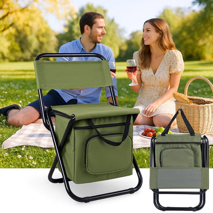 Portable Folding Camp Chair with Cooler & Storage Compartment