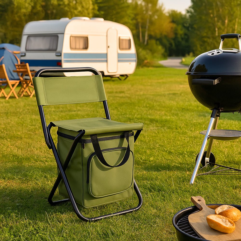 Portable Folding Camp Chair with Cooler & Storage Compartment