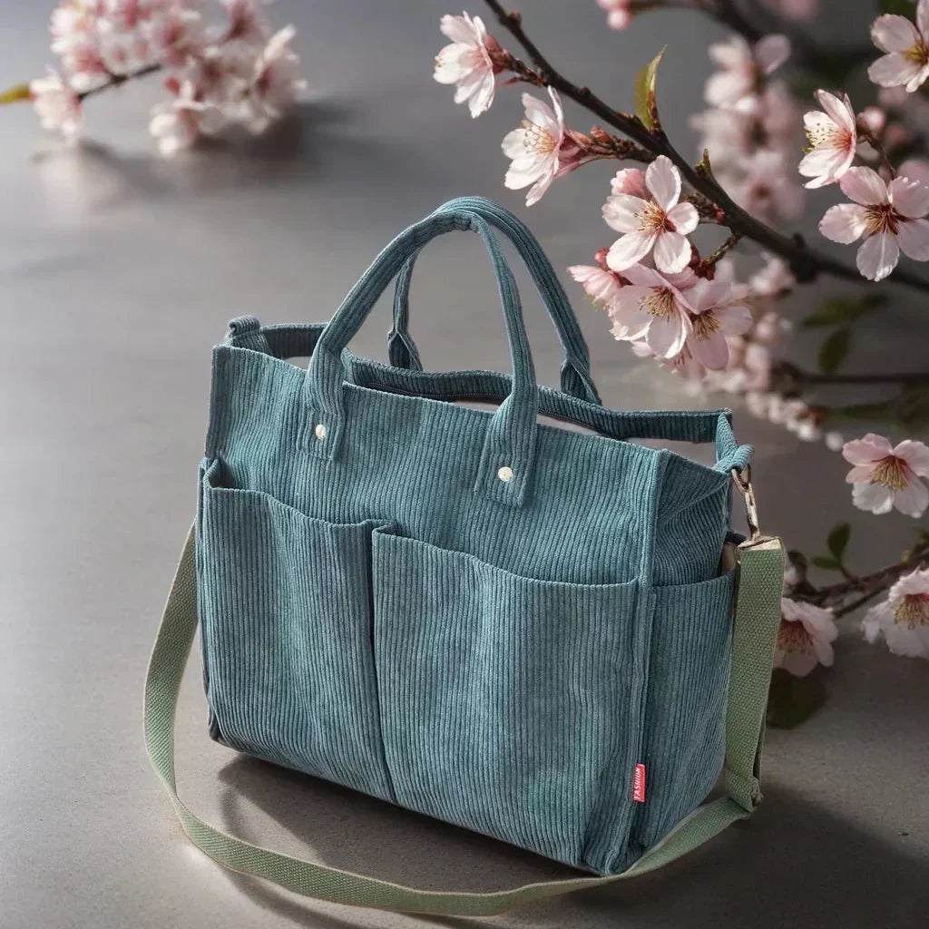Rustic Chic Corduroy Tote Bag - Fesara