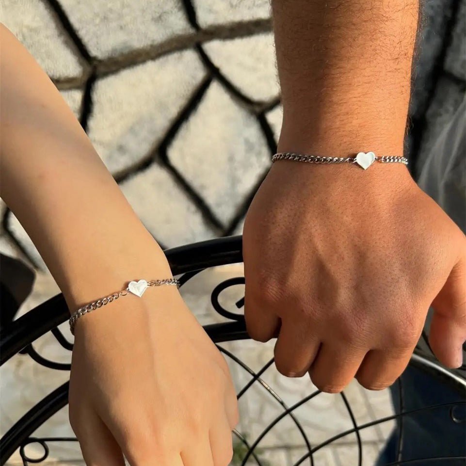 Lovely Pairs Slim Heart Chain Bracelet Set