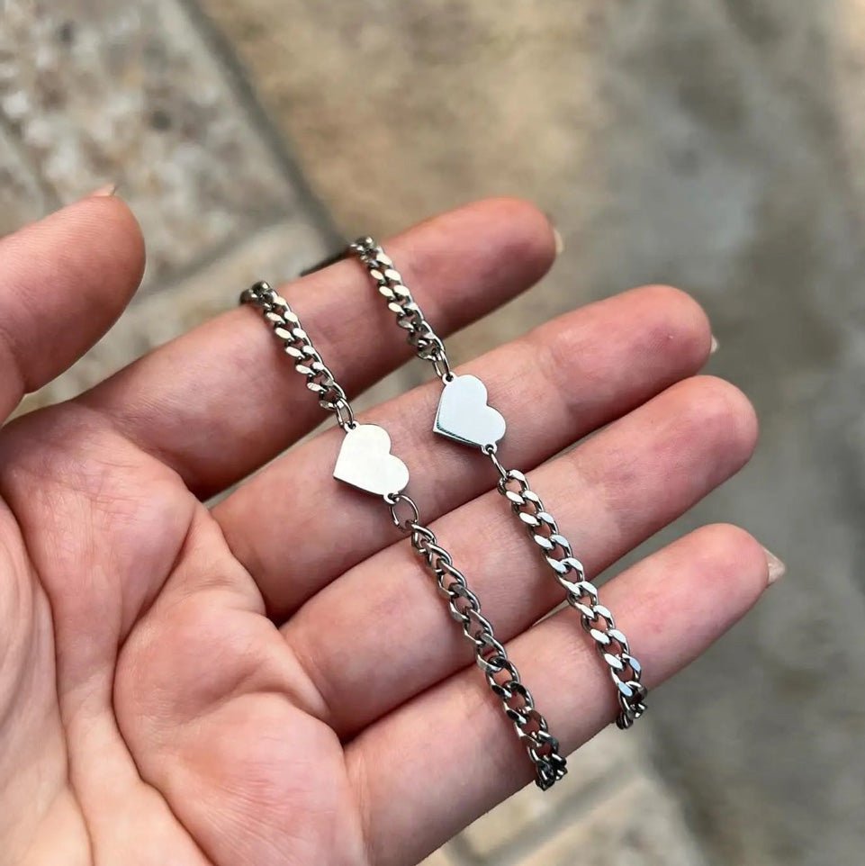 Lovely Pairs Slim Heart Chain Bracelet Set
