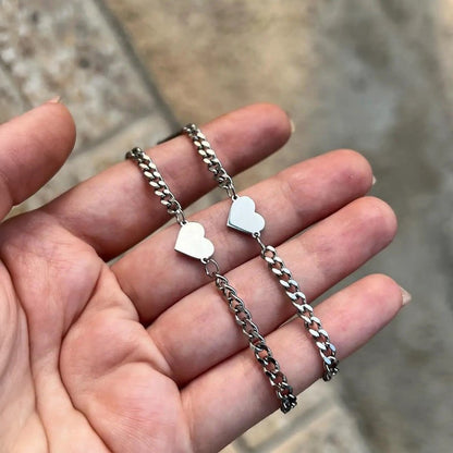 Lovely Pairs Slim Heart Chain Bracelet Set