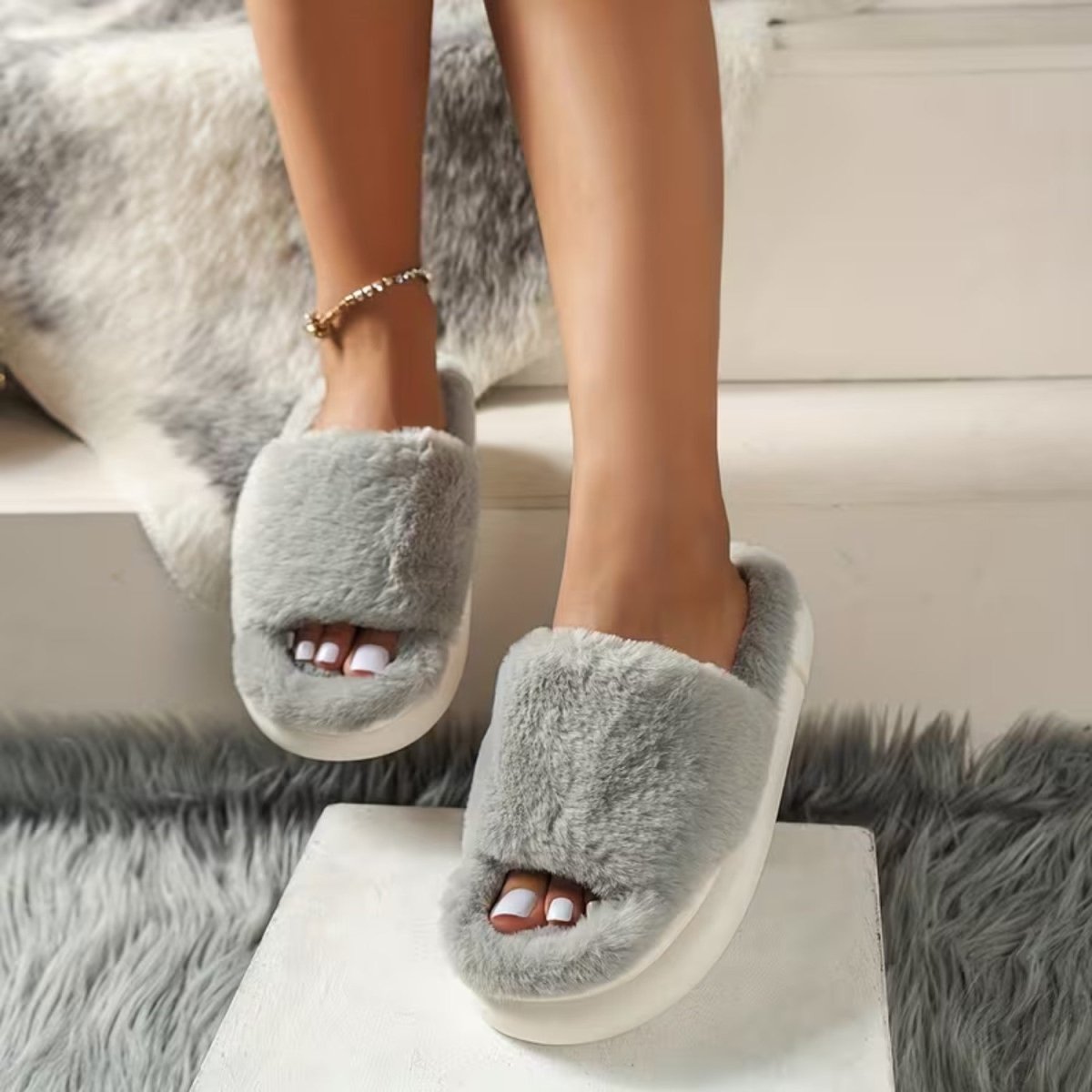 Cozy Fluffy Faux Furry Slippers for Women - Slippers - Wild Eye Vision