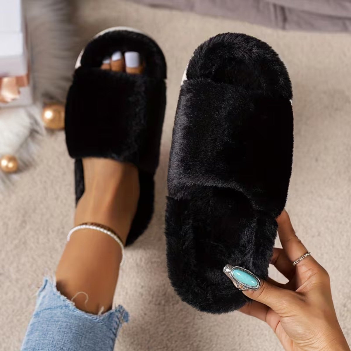 Cozy Fluffy Faux Furry Slippers for Women - Slippers - Wild Eye Vision