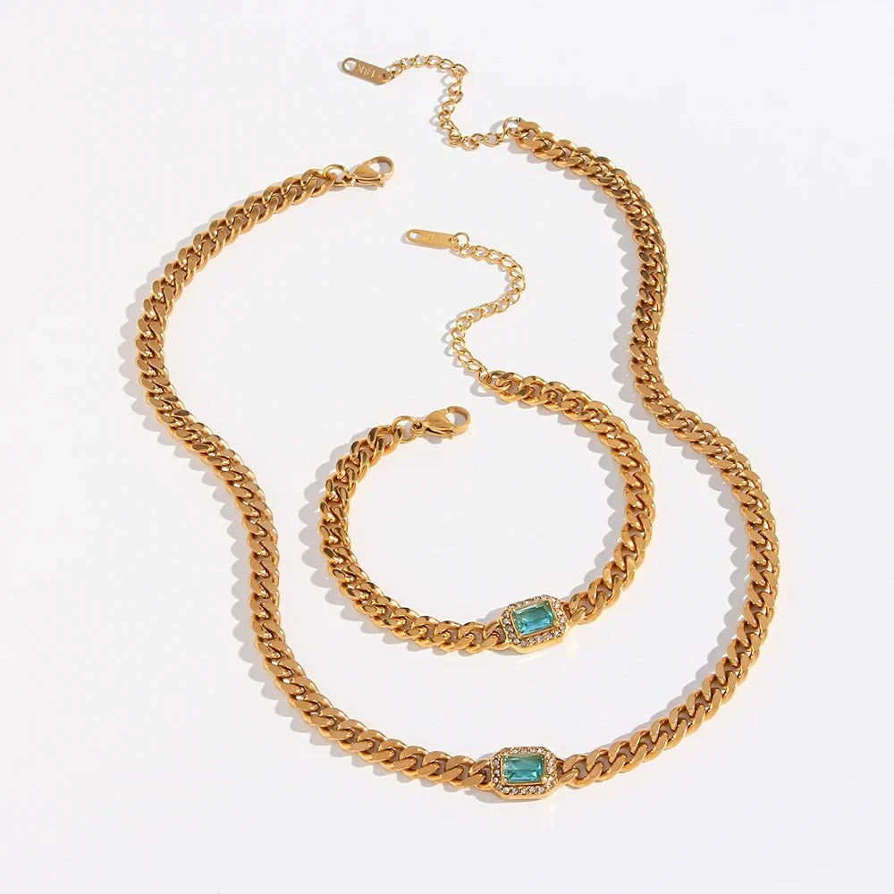 Luxury Square Diamond Chain Choker Necklace Set