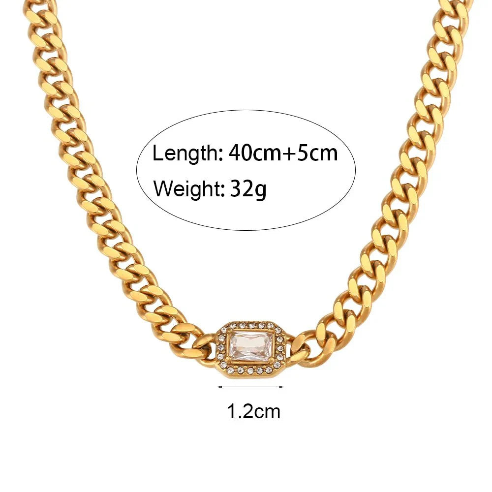 Luxury Square Diamond Chain Choker Necklace Set