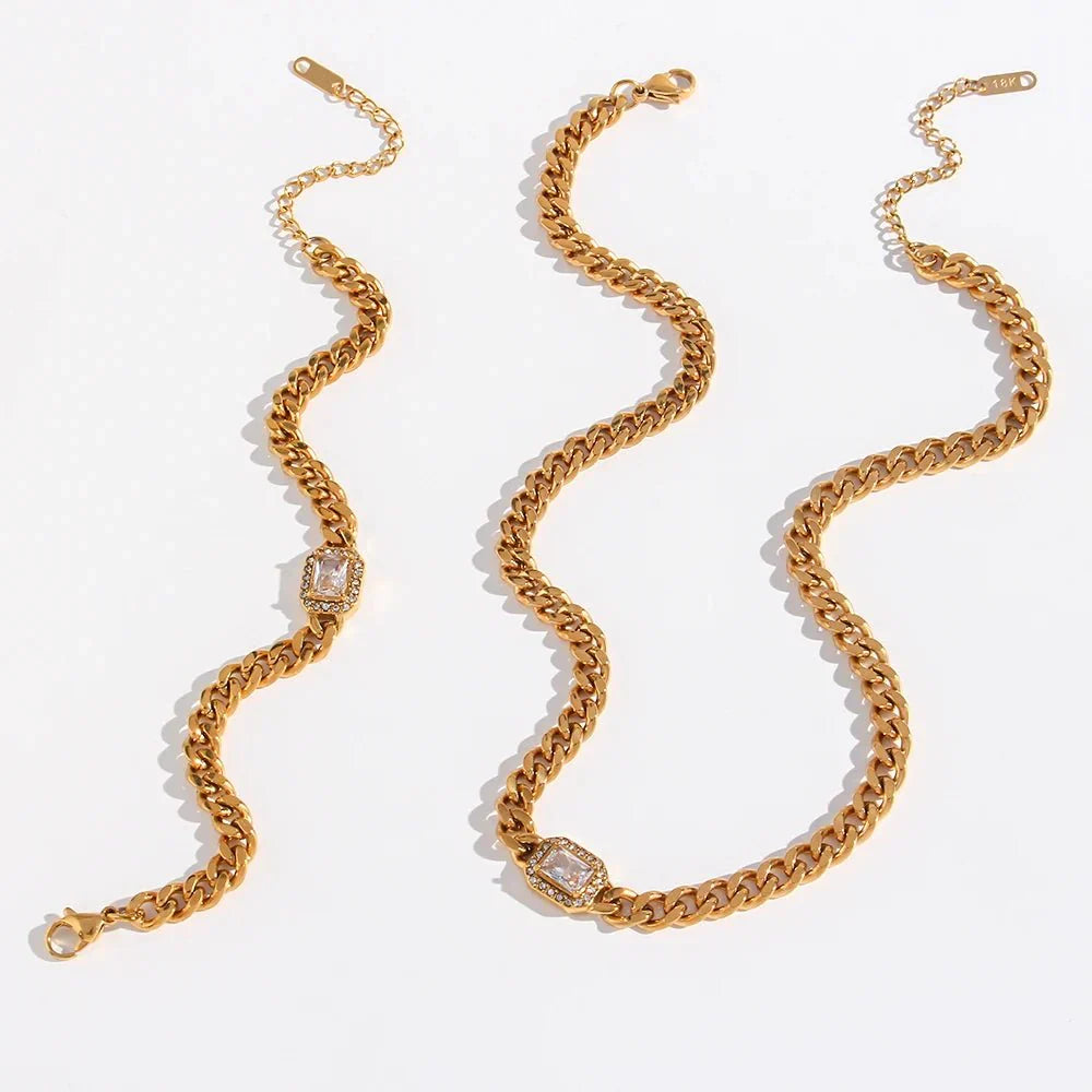 Luxury Square Diamond Chain Choker Necklace Set