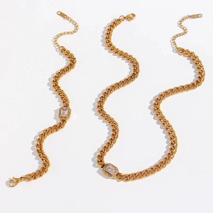 Luxury Square Diamond Chain Choker Necklace Set