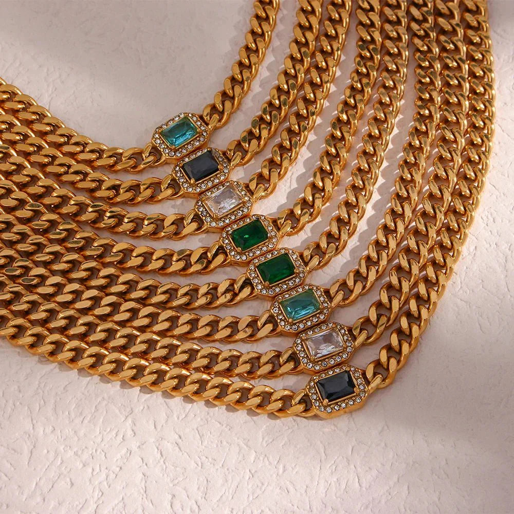Luxury Square Diamond Chain Choker Necklace Set