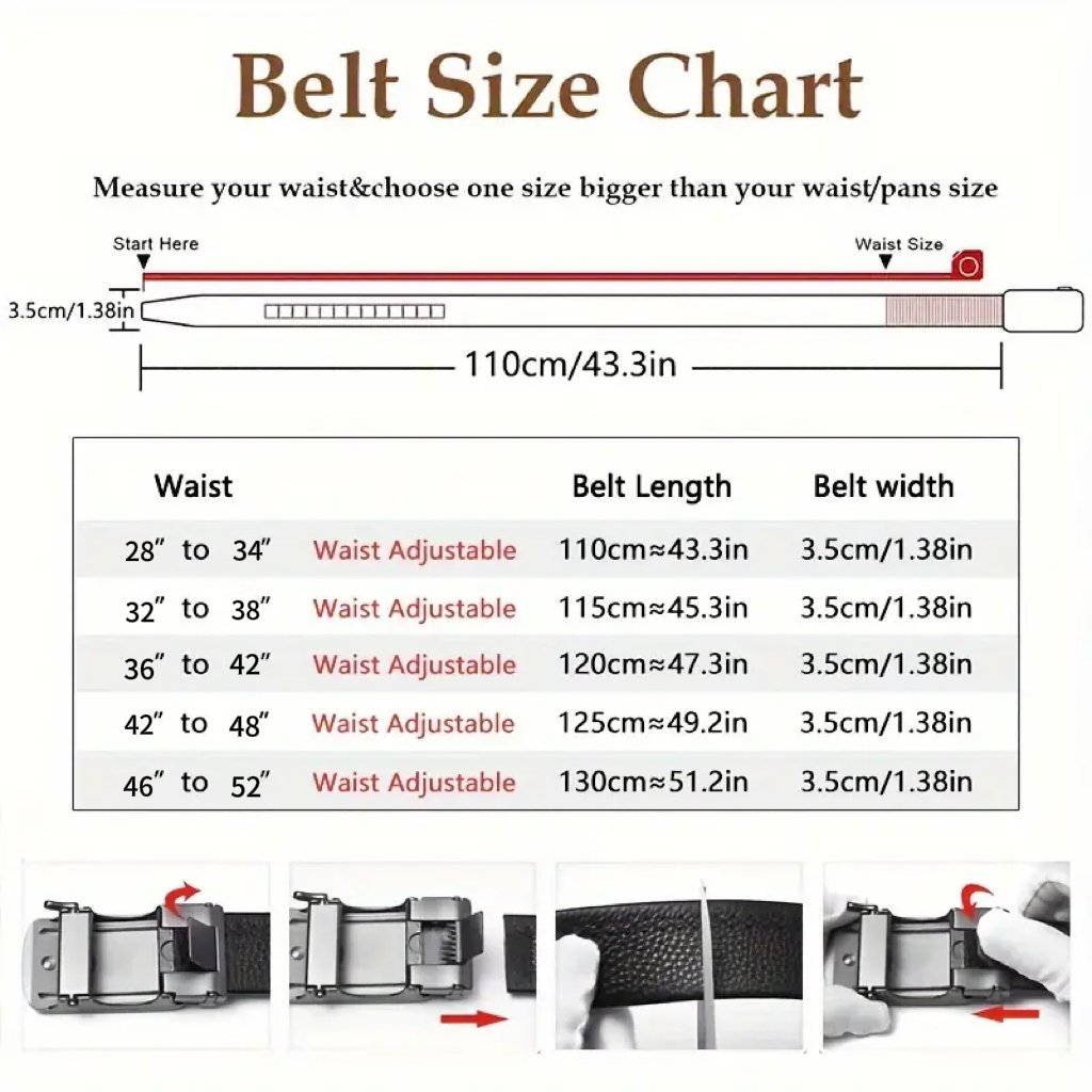 Genuine Leather Ratchet Belt With Adjustable Metal Buckle
