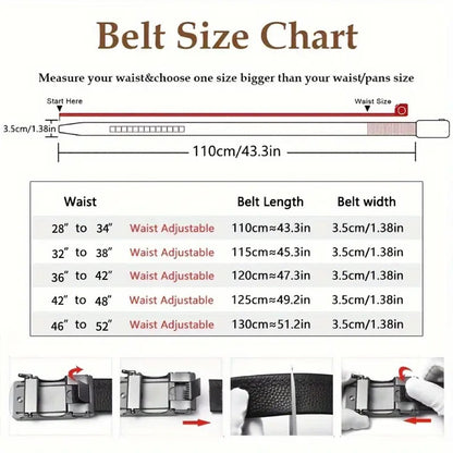 Genuine Leather Ratchet Belt With Adjustable Metal Buckle