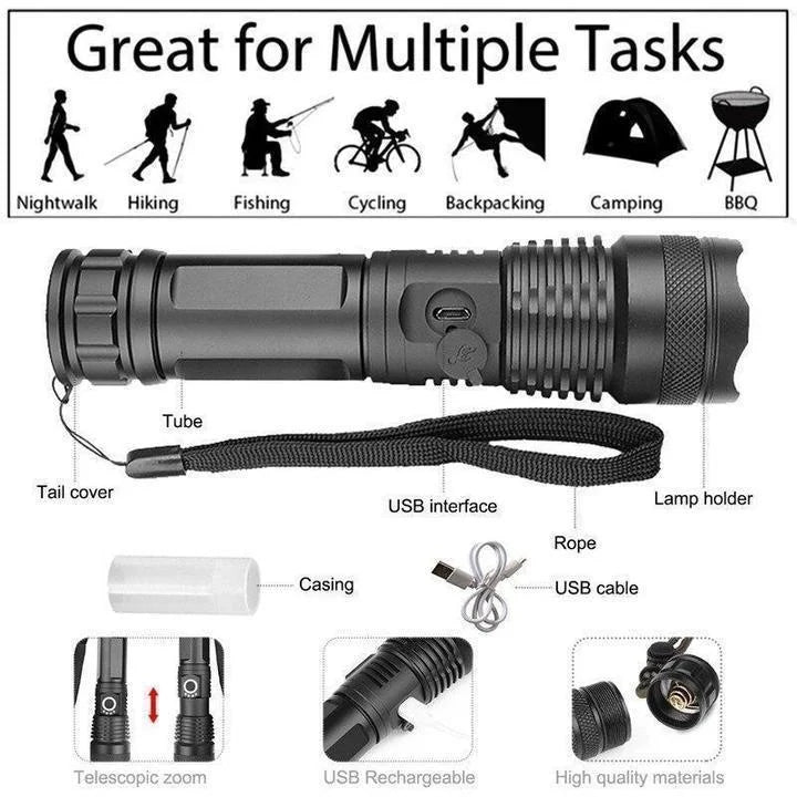 Powerful 90000 Lumen Rechargeable LED Flashlight Torch