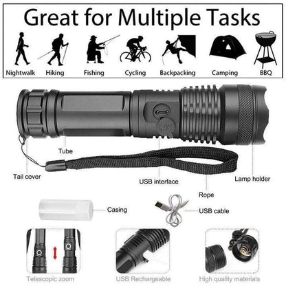 Powerful 90000 Lumen Rechargeable LED Flashlight Torch