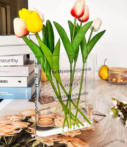 Clear Glass Book Vase - Elegant Flower Centerpiece