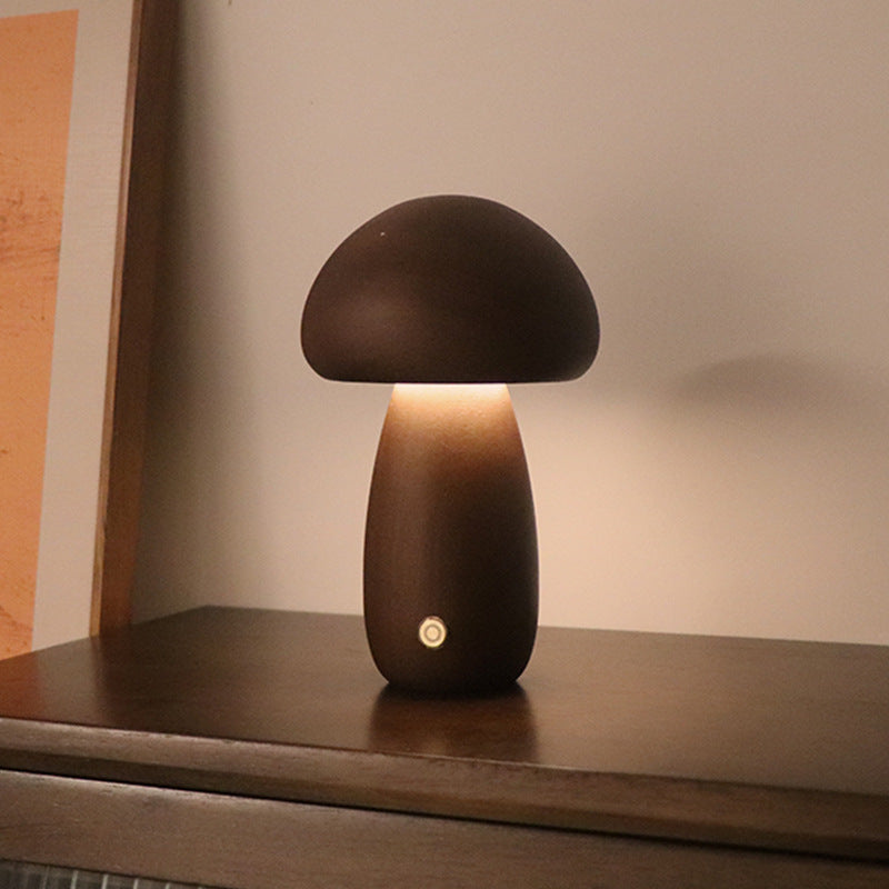 Natural Wooden Mushroom Table Lamp
