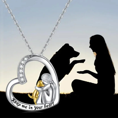 Shiny Heart Dog Pendant Necklace with Sparkling Zirconia