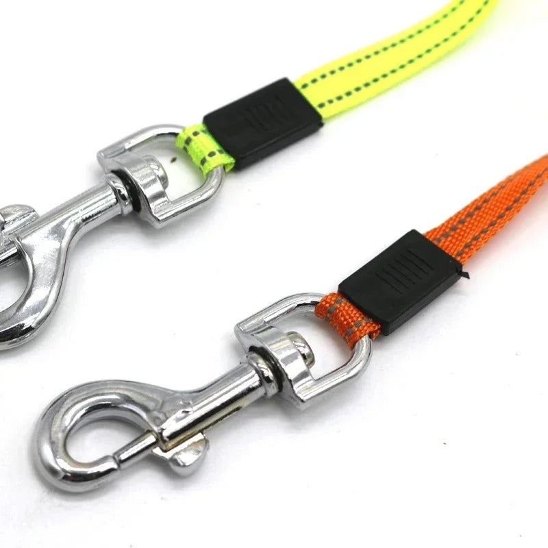 Reflective Double Dog Lead with LED Light and Pouch