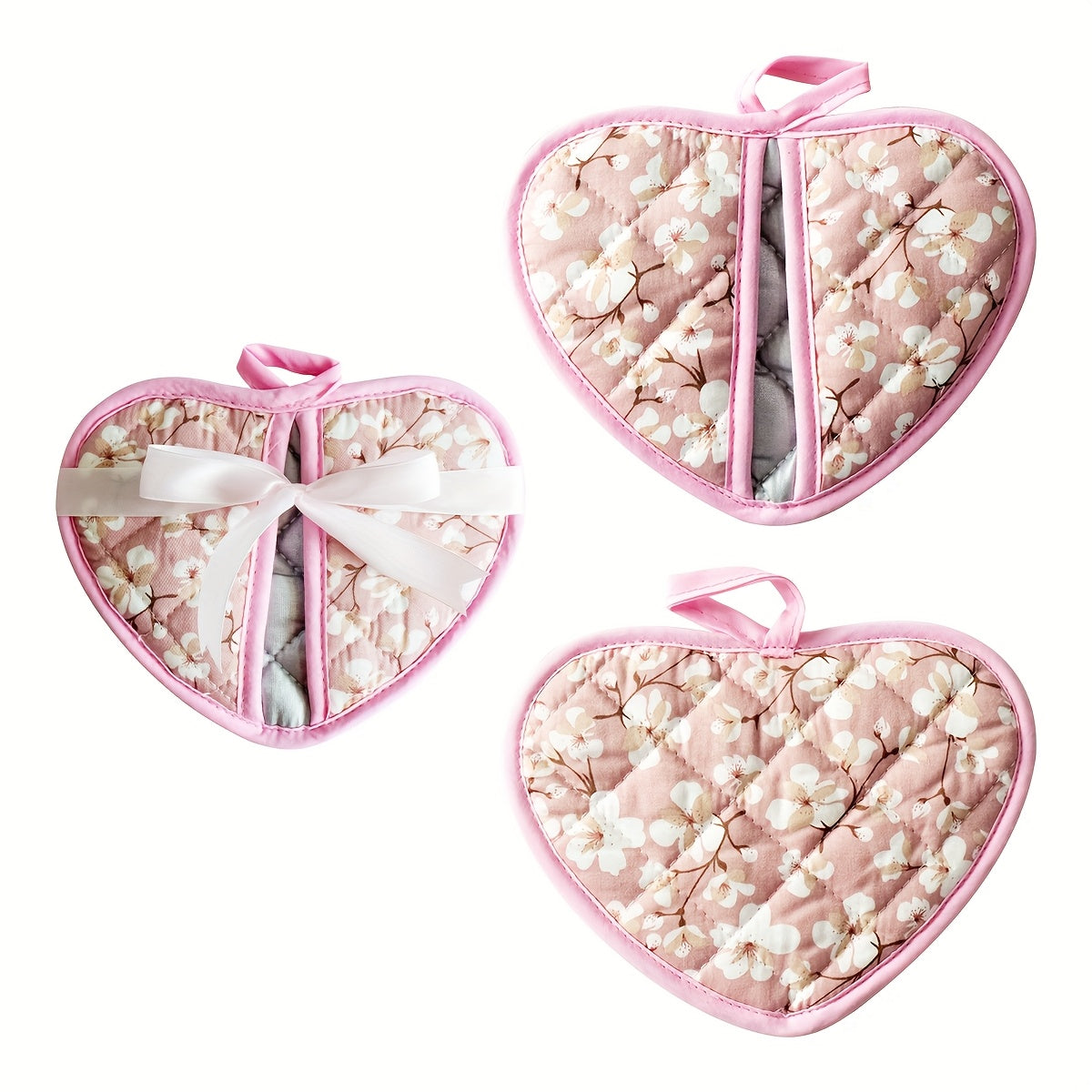 Heat Resistant Oven Mitts with Cute Heart Grip Pads - Fesara