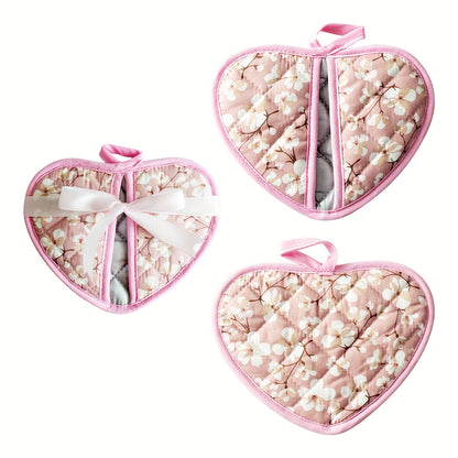 Heat Resistant Oven Mitts with Cute Heart Grip Pads - Fesara