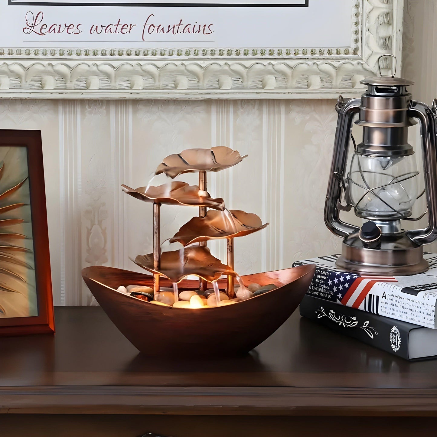 Classic Bronze Water Fountain with LED Light