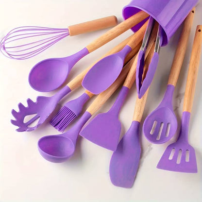 Durable Silicone Kitchen Utensil Set - Heatproof and Non Stick