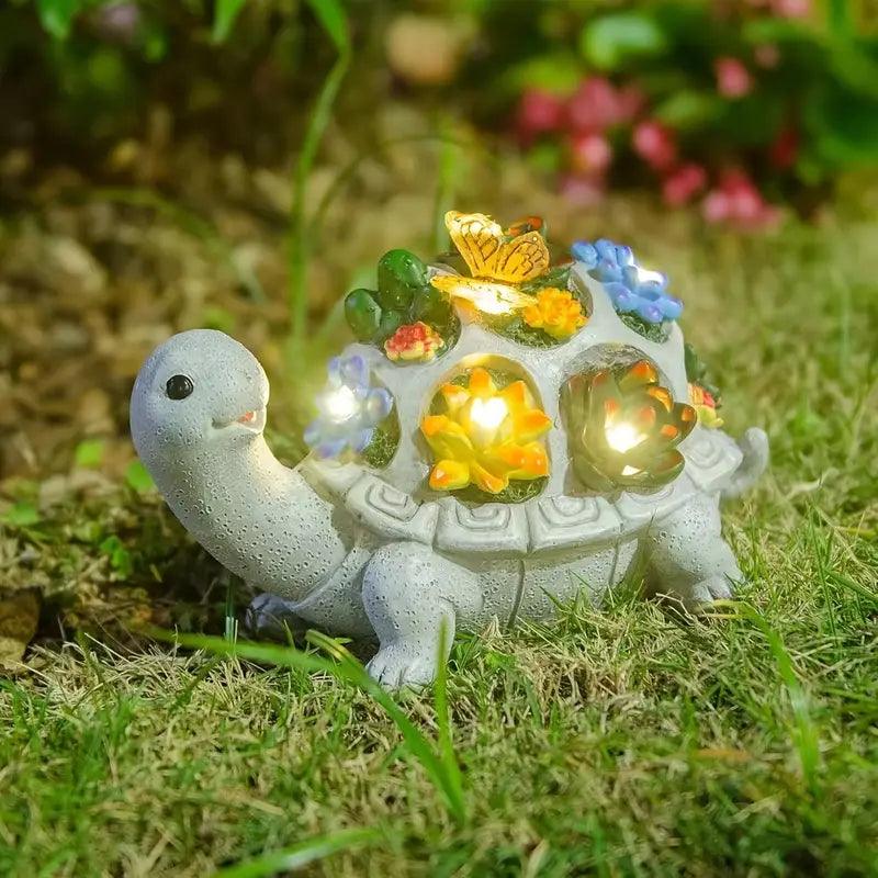Outdoor Solar Powered Turtle Decor Statue with LED Lights