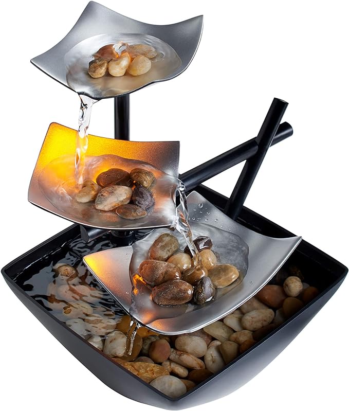 Soothing Indoor Water Fountain with Natural Leaf Pattern