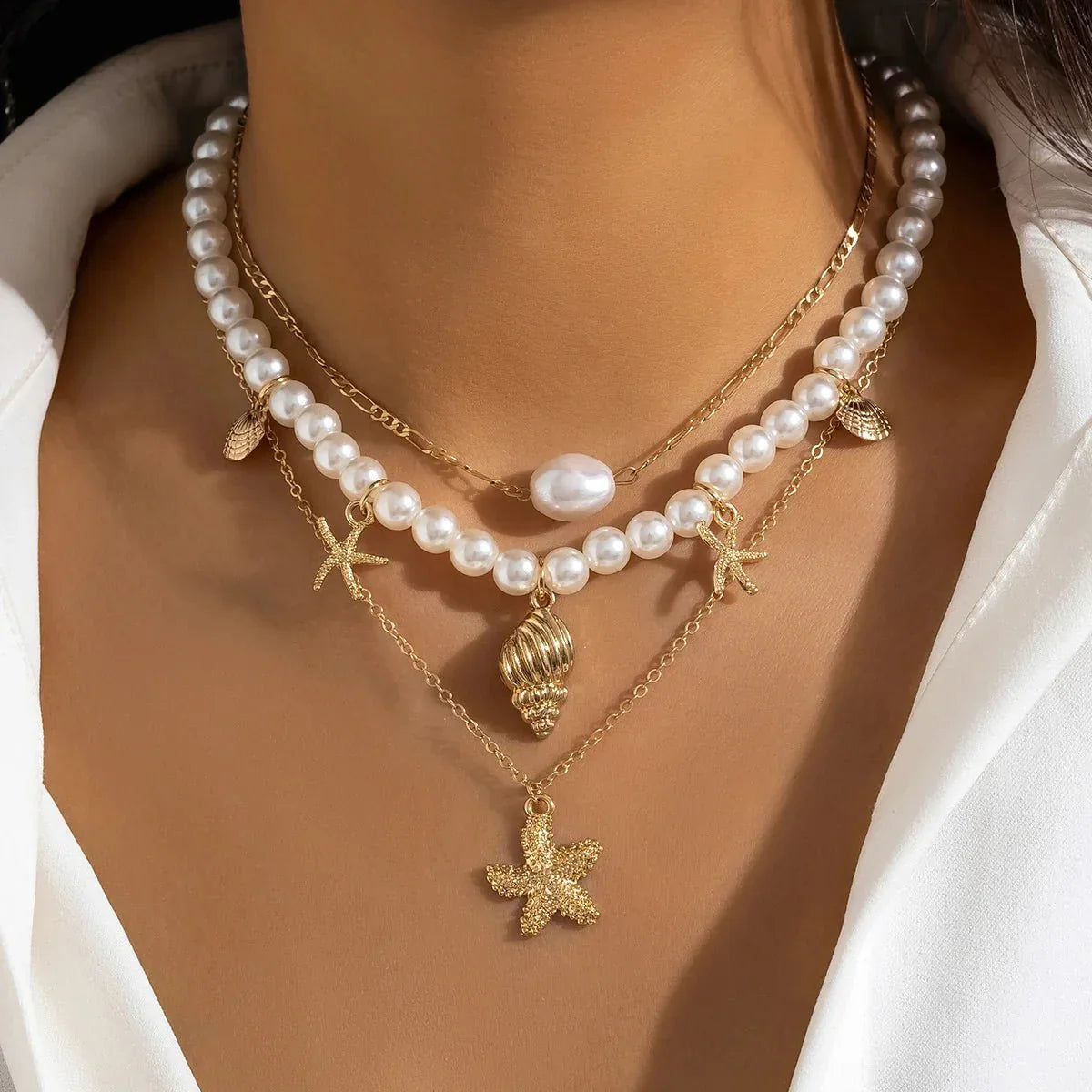 Delicate Coastal Charm Layered Necklace Set - Fesara