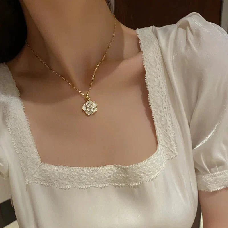 Delicate White Flower Necklace Earrings Ring Set