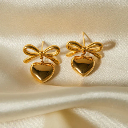 Chic Bow Heart Drop Earrings