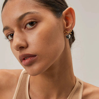 Chic Bow Heart Drop Earrings