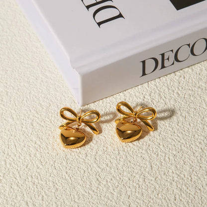 Chic Bow Heart Drop Earrings