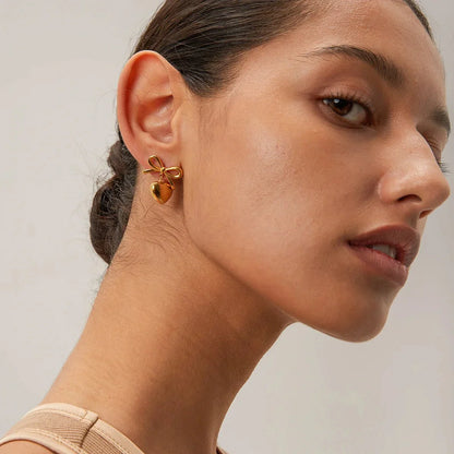 Chic Bow Heart Drop Earrings