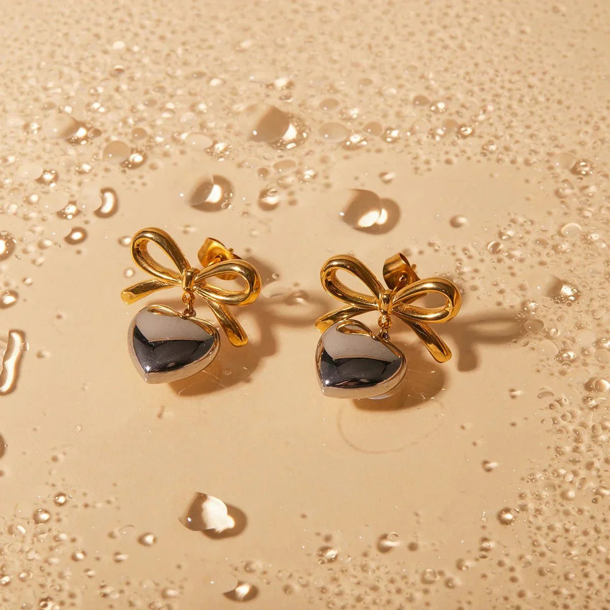 Chic Bow Heart Drop Earrings