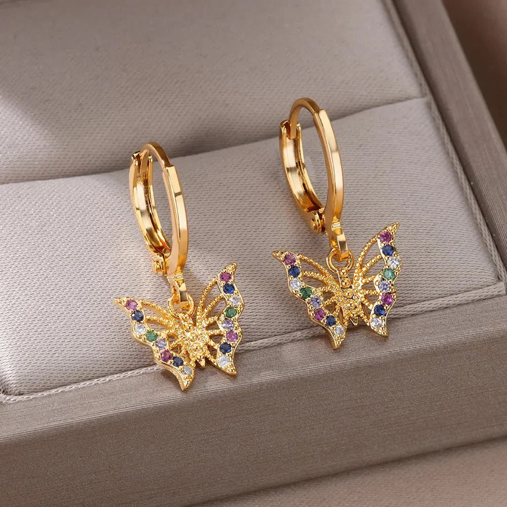 Pretty Gemstone Butterfly Stud Earrings