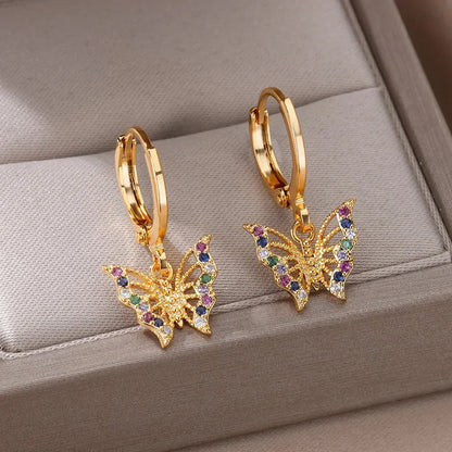 Pretty Gemstone Butterfly Stud Earrings
