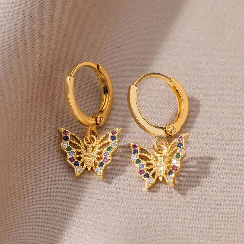 Pretty Gemstone Butterfly Stud Earrings